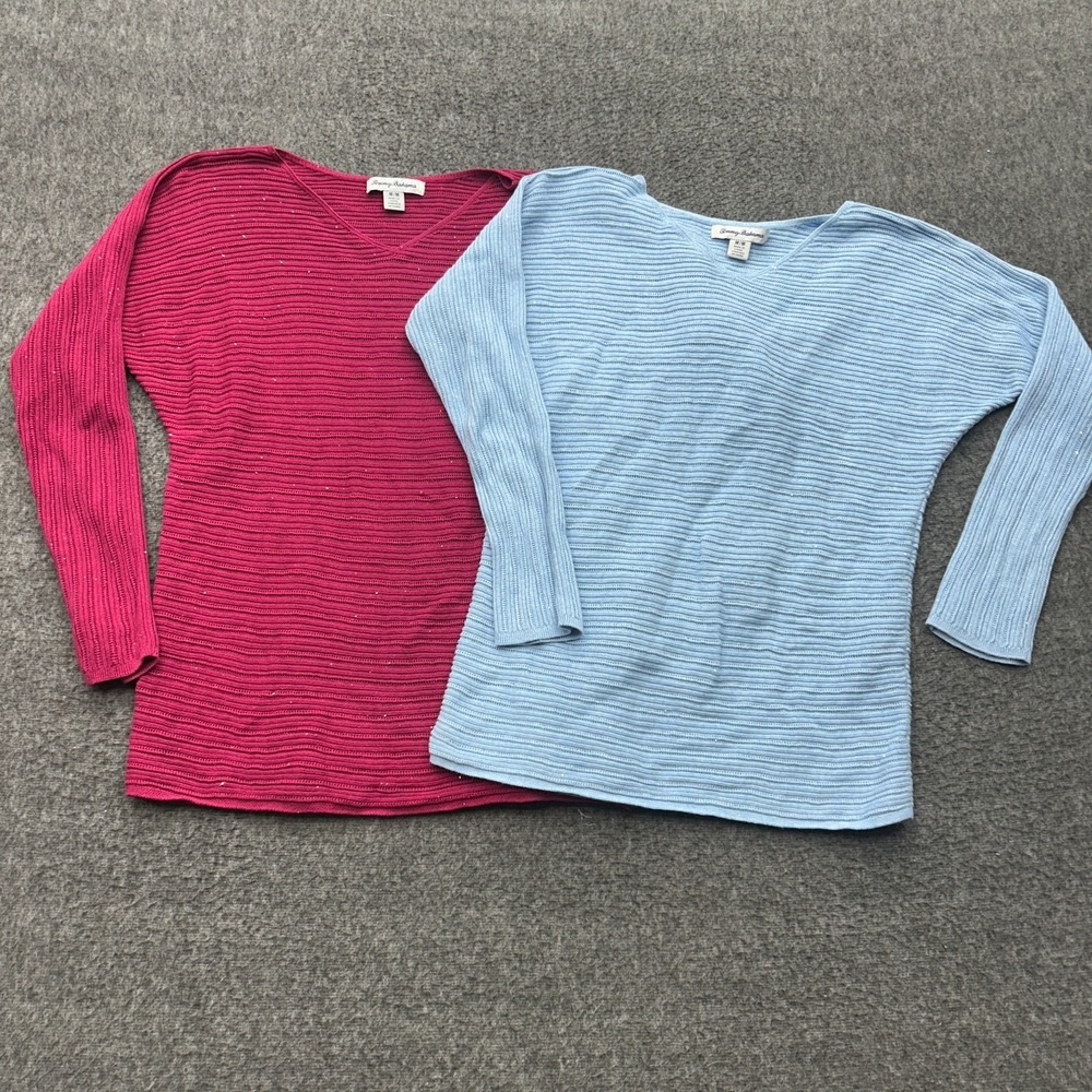Tommy Bahama Jewel Bay‎ Sequin V-neck Sweater Medium Lot Blue Pink Coastal